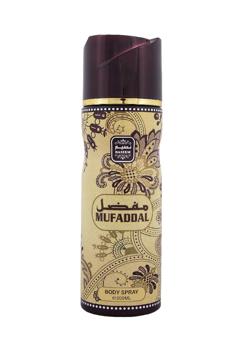 Naseem Mufaddal Body Spray 200ml – Bold & Sophisticated Fragrance with Spicy Citrus Top, Leather & Floral Heart, and Deep Woody Base – Long lasting Fragnance - Image 1
