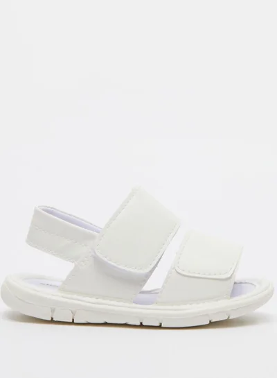 shoexpress Open Toe Flat Sandals with Hook and Loop Closure White