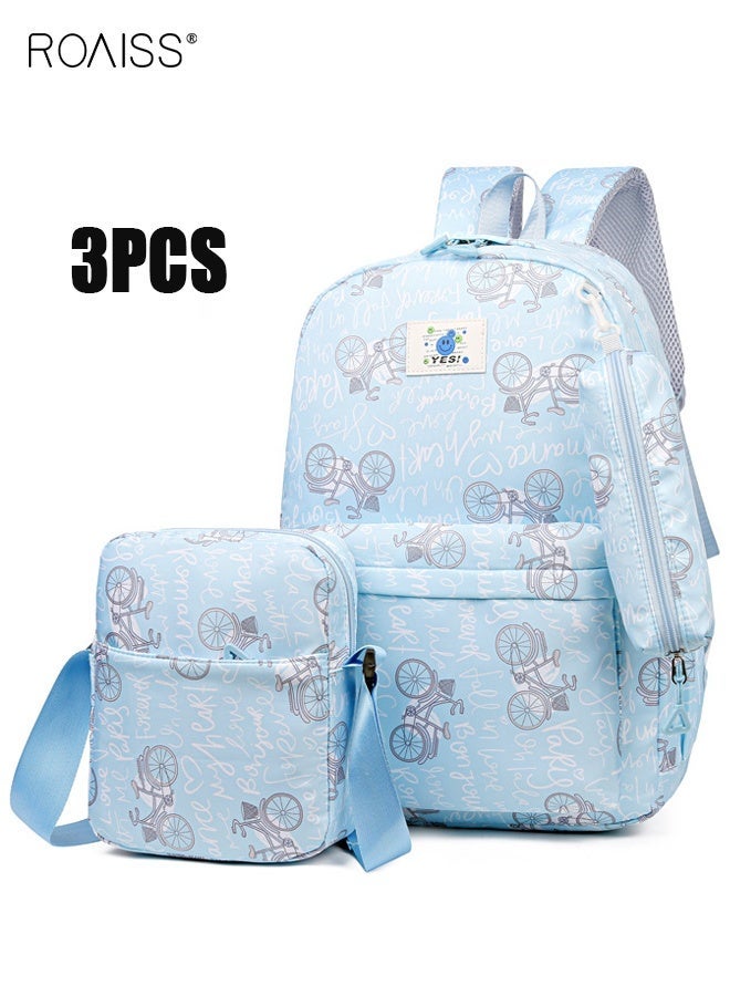 roaiss 3PCS Stylish Printed Backpack Set with Crossbody Bag and Pencil Case, Large Capacity Schoolbag with Adjustable Straps, Multifunctional Multi-pocket Bookbag for Students, Suitable for School, Excursion or Any Outdoor Activities - Image 1