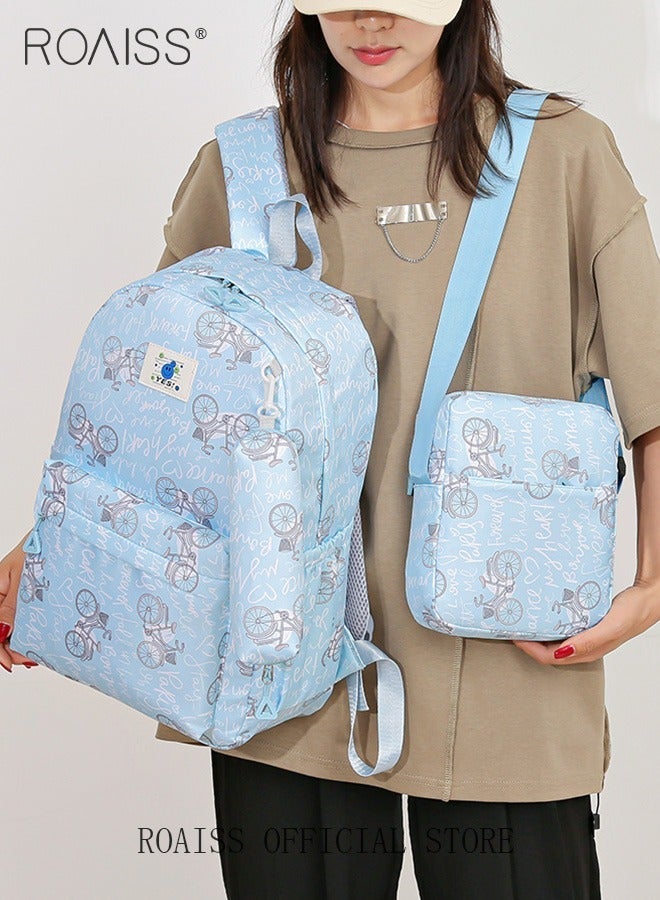 roaiss 3PCS Stylish Printed Backpack Set with Crossbody Bag and Pencil Case, Large Capacity Schoolbag with Adjustable Straps, Multifunctional Multi-pocket Bookbag for Students, Suitable for School, Excursion or Any Outdoor Activities - Image 2