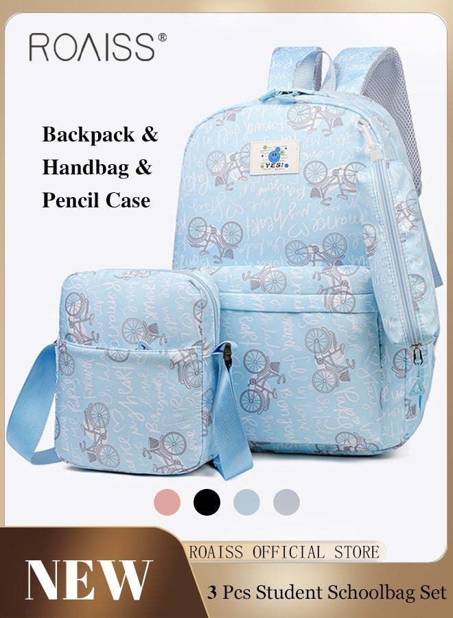 roaiss 3PCS Stylish Printed Backpack Set with Crossbody Bag and Pencil Case, Large Capacity Schoolbag with Adjustable Straps, Multifunctional Multi-pocket Bookbag for Students, Suitable for School, Excursion or Any Outdoor Activities - Image 3