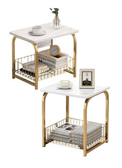 AGD Coffee Table Set, 2 Pieces, Side Table with Bottom Storage Basket, Modern Marble Design for Living Room  - Image 1