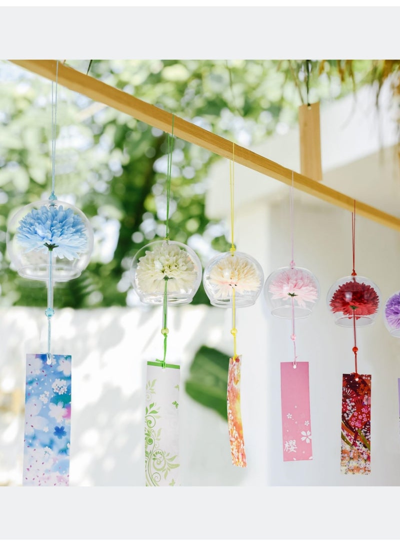 بي إس أجراس الرياح اليابانية، أجراس الرياح الزجاجية الملونة مع ملصق جرس يدوي الصنع لديكور الفناء الخارجي للحديقة المنزلية (زهرة) - Image 5