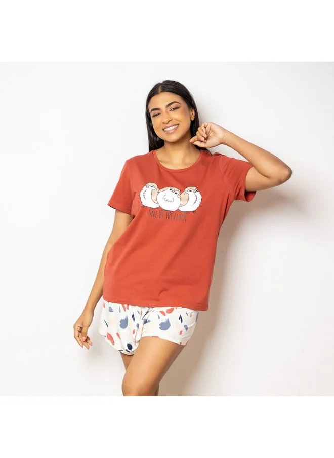 Aadaraya Aadaraya Printed Round Neck T-shirt and Shorts Set