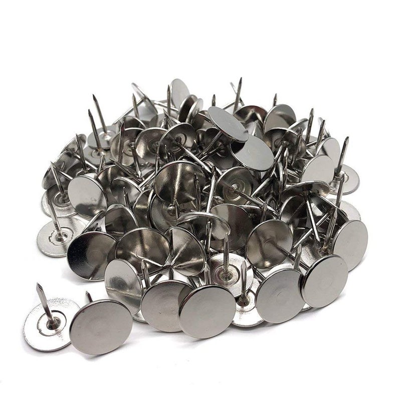 S SYDIEN 100Pcs Flat Head Upholstery Tacks Home Furniture Decor Tack Upholstery Nails Flat Push Pins Flat Thumb Tacks Silver 19mmx22mm