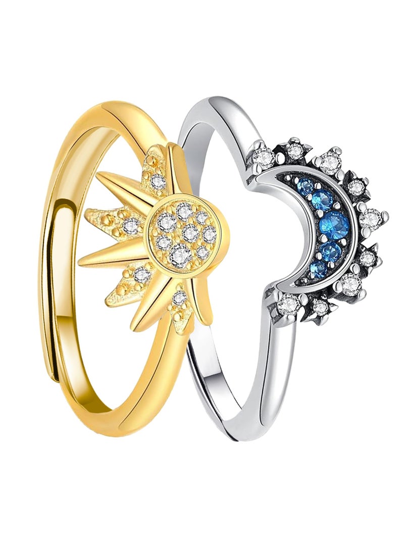 طقم خواتم الشمس والقمر القابل للتعديل للنساء، هدية مجوهرات سماوية مثالية لأفضل الأصدقاء والفتيات المراهقات - Image 1