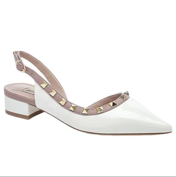 Fashion Sandals Women'S High Heels 2023 Niche Design Rivet Pointed French Style Mid Heel Shoes - Image 5