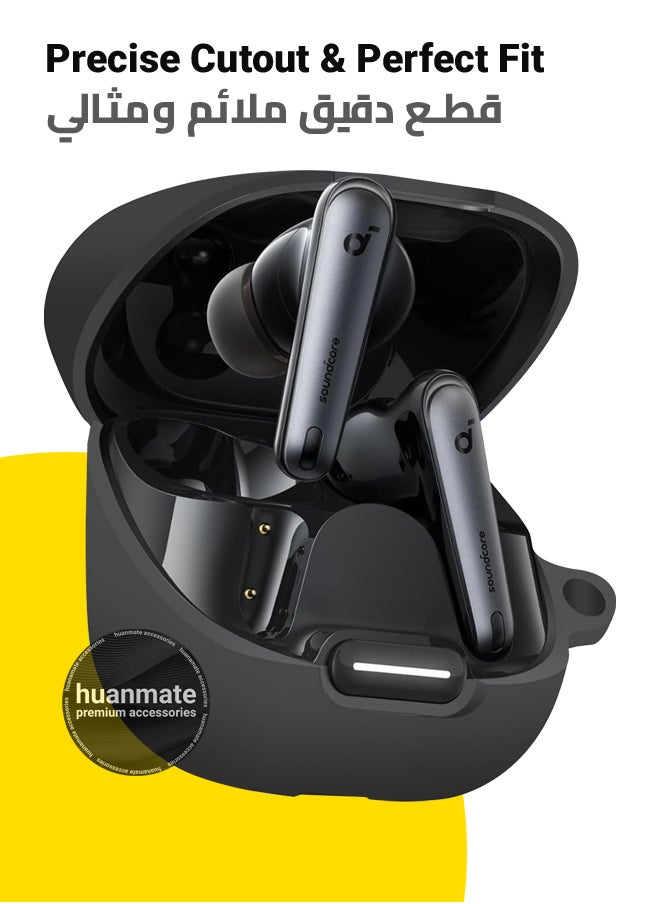 huanmate Anker SoundCore Liberty 4 NC Silicone Case Cover - Black - Made with Soft Silicone, Lightweight & Durable - Stylish Design, Accurate Cut-outs, Easy Installation & Removal  - Image 2