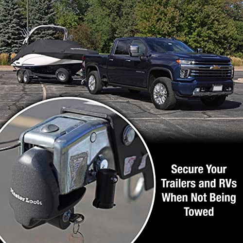 Master Lock Black Universal Size Trailer Hitch Lock, Trailer Coupler Lock for Securing RV’s, Horse Trailers, Tool Trailers and More, 379ATPY - Image 4