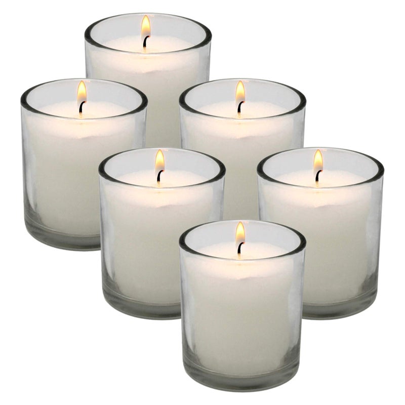 White Votive Candles in Clear Glass Jar 24 Hour Long Burning Time Decorative 1 Day Candle Cups Unscented for Dinner Wedding Centerpieces 6 pack