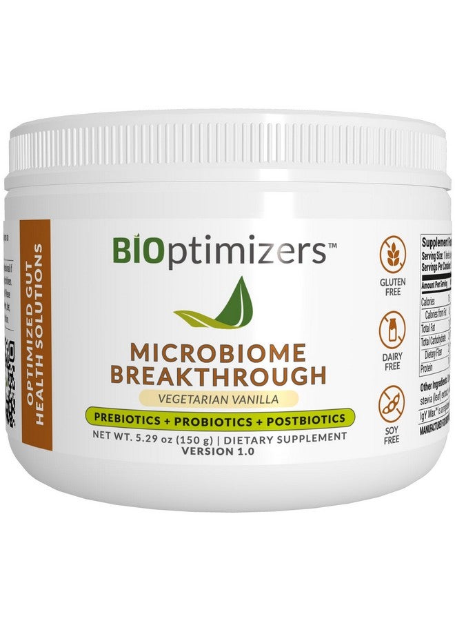 BiOptimizers Microbiome Breakthrough Repair Powder - Vegetarian Vanilla - Contains Probiotics for Men and Women - Gas & Bloating Relief - GI Revive - Improves Gut Health - 30 Servings - 150g - Image 1