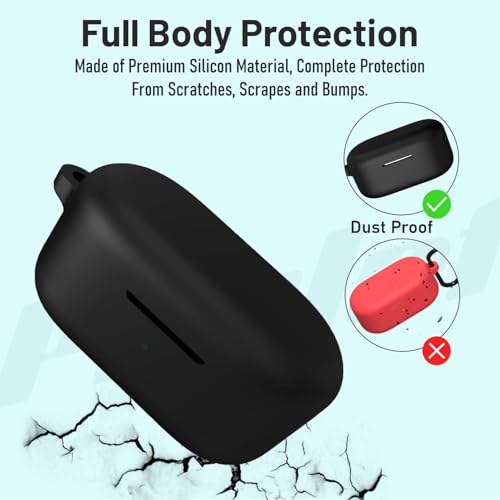 CERLINK OnePlus Nord Buds 2r Case Cover, Soft Silicone Skin Case Cover Shock-Absorbing Protective Case with Keychain - Pack of 1 (Black) - Image 2