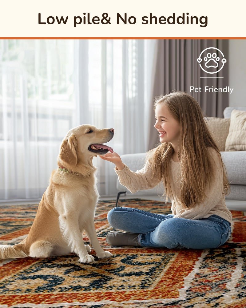 BESTSWEETIE Area Rug 6x9 Rug Machine Washable Non-Slip Low Pile Print Pattern Western Rug Fall Rug for Living Room Bedroom Entryway Tribal Series -Orange/Brown - Image 4
