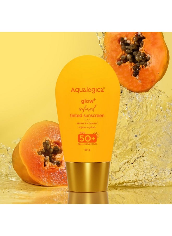 Aqualogica Glow+ Infused Tinted Sunscreen For All Skin Types Spf 50+ Pa++++ With Papaya & Vitamin C | Protection Against Uva/B | Universal Tint | For Glowing & Sunsafe Skin | 50 Gm Pack Of 1  - Image 2