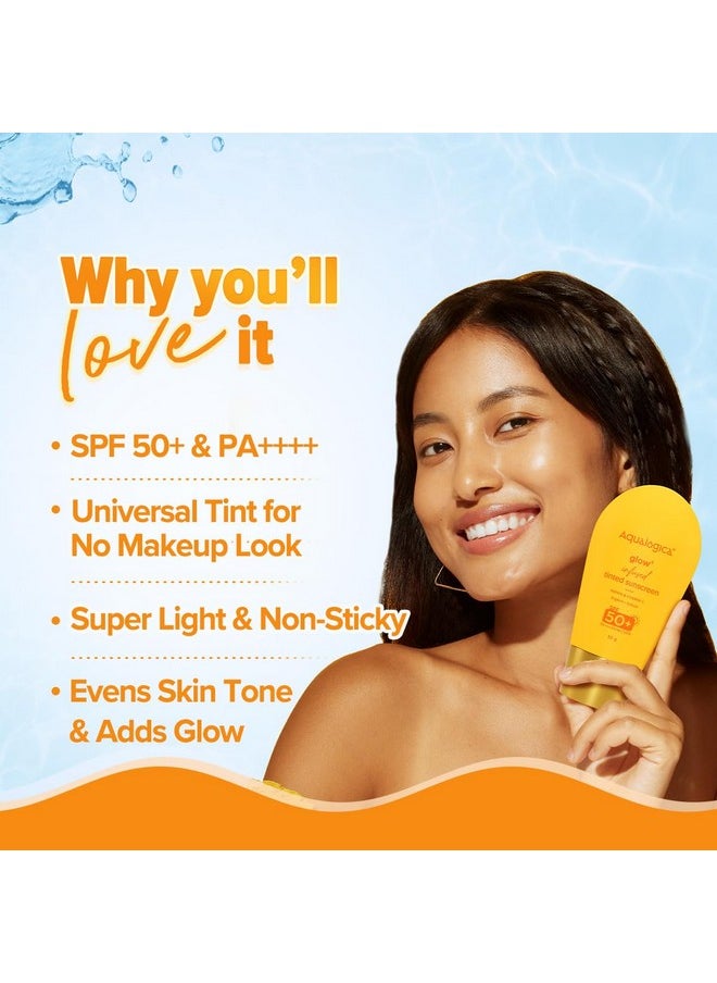 Aqualogica Glow+ Infused Tinted Sunscreen For All Skin Types Spf 50+ Pa++++ With Papaya & Vitamin C | Protection Against Uva/B | Universal Tint | For Glowing & Sunsafe Skin | 50 Gm Pack Of 1  - Image 3