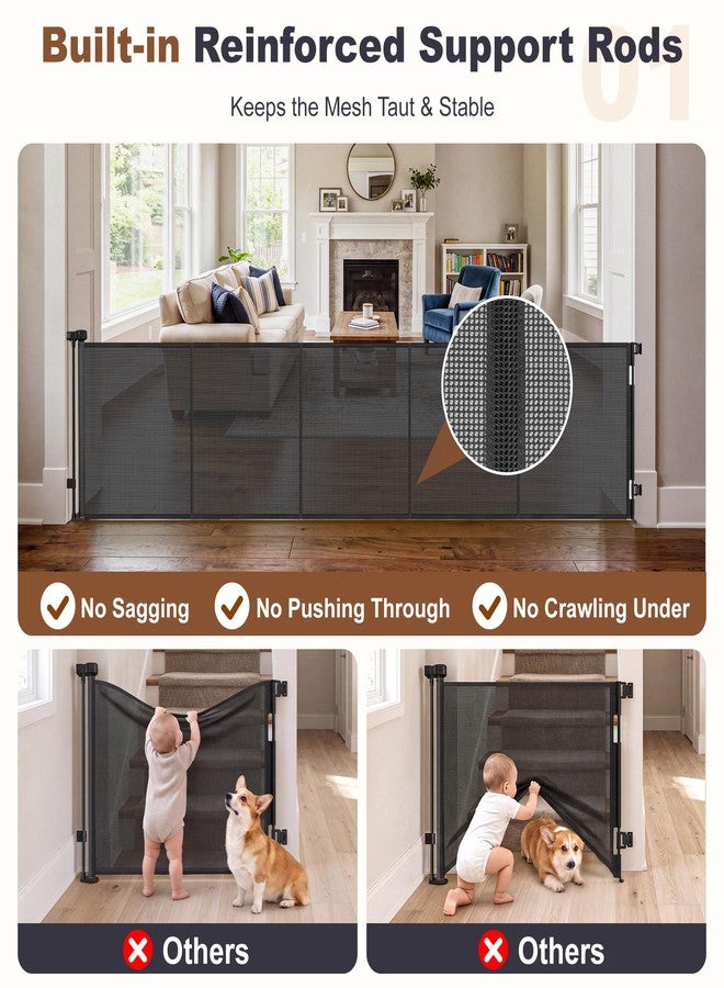 GRENFU Reinforced 120 Inch Wide Retractable Baby Gates, Long Dog Gate Retractable Gate with Support Rods to Prevent Crawling Through, 10 FT Extra Wide Retractable Dog Gate for Indoor/Outdoor, Black - Image 2