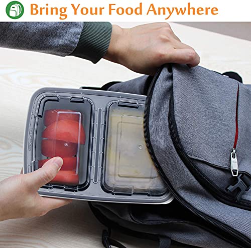 Enther Meal Prep Containers [20 Pack] 2 Compartment with Lids, Food Storage Bento Box | BPA Free | Stackable | Reusable Lunch Boxes, Microwave/Dishwasher/Freezer Safe, Portion Control (32 oz) - Image 4
