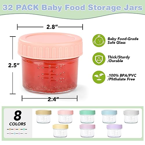 RowinsyDD 32-Pack Leakproof 4oz Glass Baby Food Jars With Lids - BPA Free, Freezer & Microwave Safe - Image 3