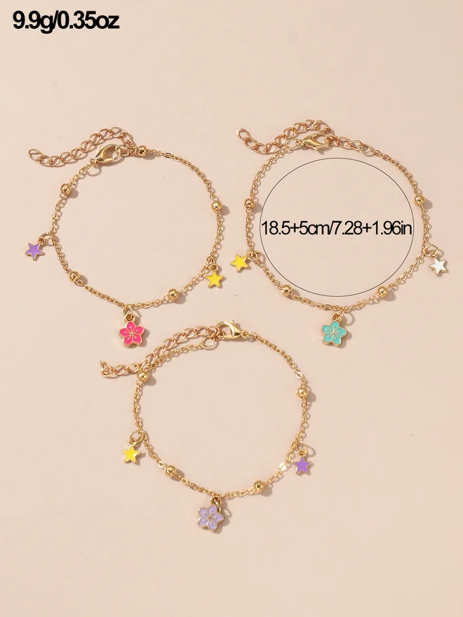 تايك تو Take Two Set of 3 -  Flower and Star Pendant Bracelet