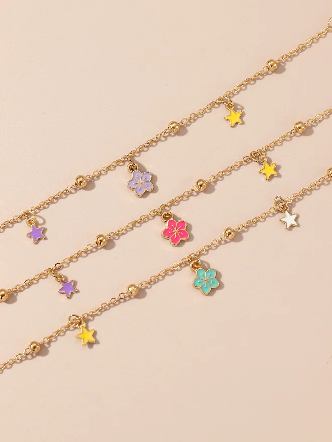 تايك تو Take Two Set of 3 -  Flower and Star Pendant Bracelet