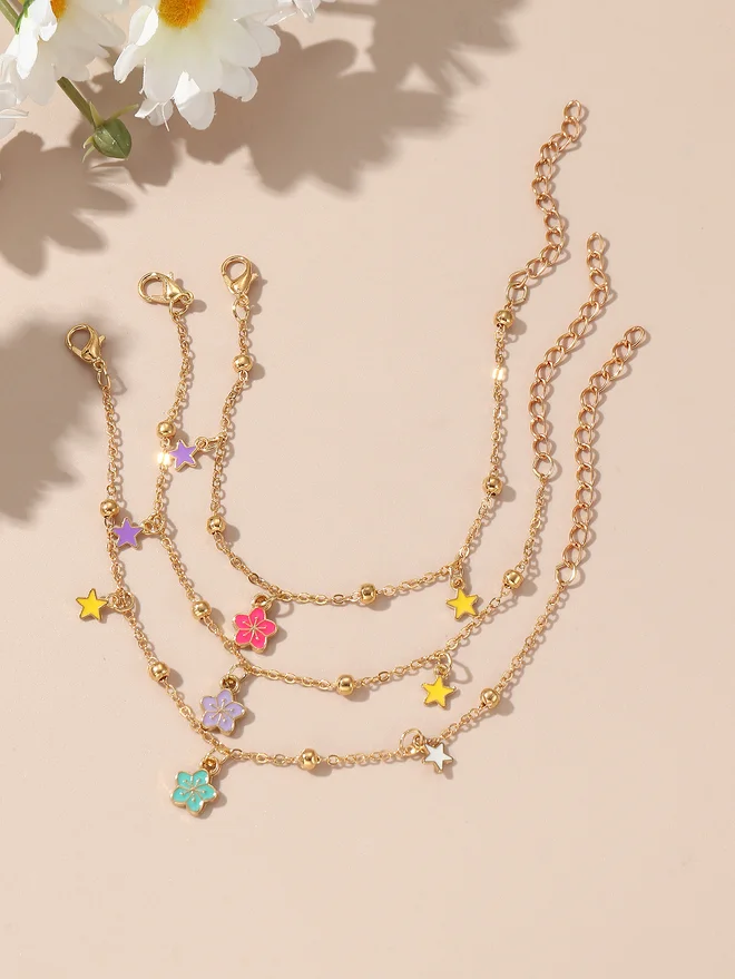 تايك تو Take Two Set of 3 -  Flower and Star Pendant Bracelet
