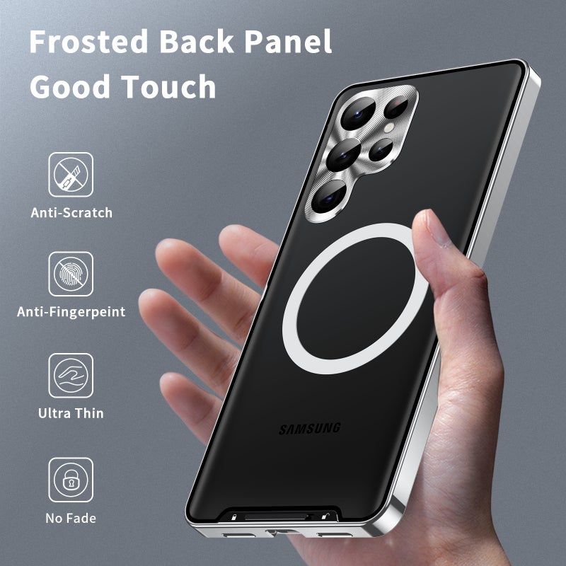 HuHa Protective Cover For Samsung Galaxy S24 Ultra 5G MagSafe Magnetic Frosted Metal Phone Case(Silver) - Image 3