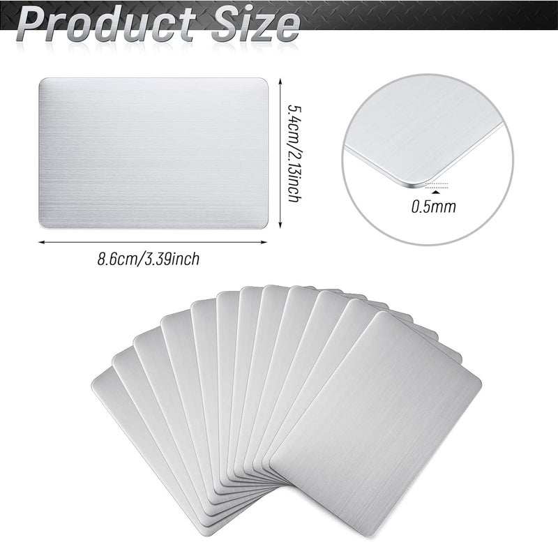 Yunsailing 12 Pieces 304 Stainless Steel Metal Business Cards, Blank Steel Card Laser Engraving Stainless Cards, 86 x 54 mm (0.5 mm) - Image 2