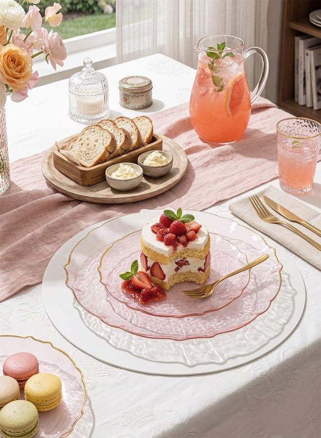 bUCLA 40PCS Clear Pink and Gold Plastic Plates - Fancy Pink Hammered with Gold Lace-Edge Disposable Plates - Include 20 Each (10inch Dinner & 7inch Dessert) Plates for Party, Birthday & Wedding - Image 4