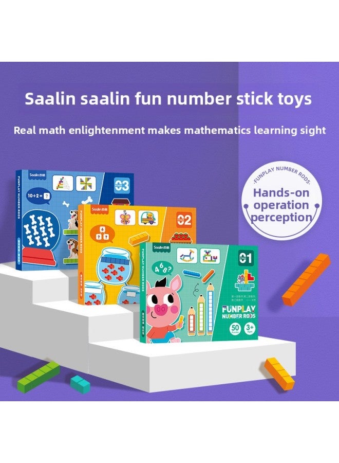 Saalin Shalin Fun Number Stick Math Enlightenment Teaching Aid Number Sense Training Young Children's Educational Toys-Color:Basic Paragraph Of Several Stick Question Cards (3-4 Years Old)  - Image 2