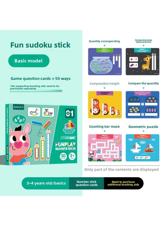 Saalin Shalin Fun Number Stick Math Enlightenment Teaching Aid Number Sense Training Young Children's Educational Toys-Color:Basic Paragraph Of Several Stick Question Cards (3-4 Years Old)  - Image 1