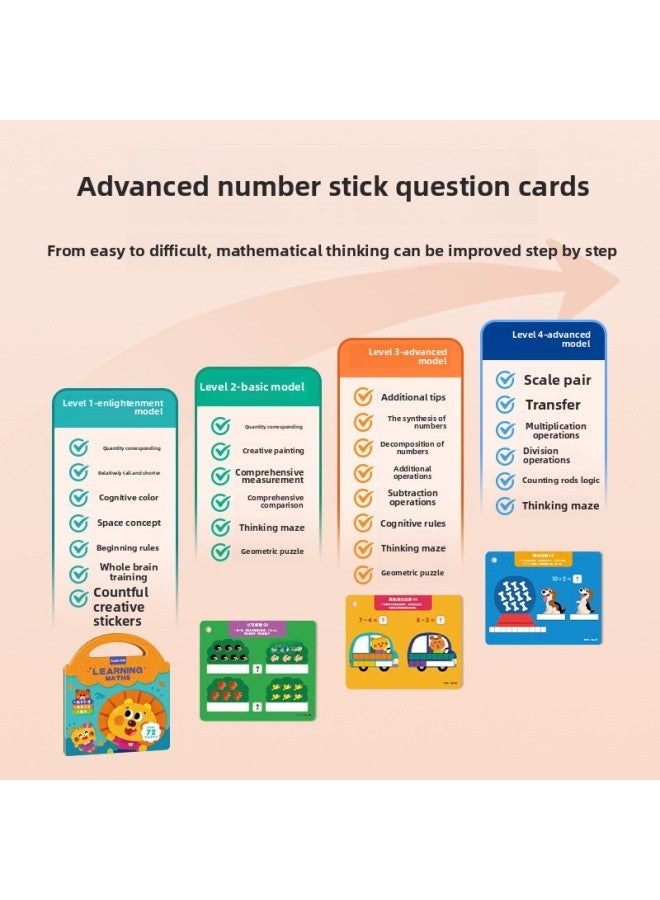 Saalin Shalin Fun Number Stick Math Enlightenment Teaching Aid Number Sense Training Young Children's Educational Toys-Color:Basic Paragraph Of Several Stick Question Cards (3-4 Years Old)  - Image 4