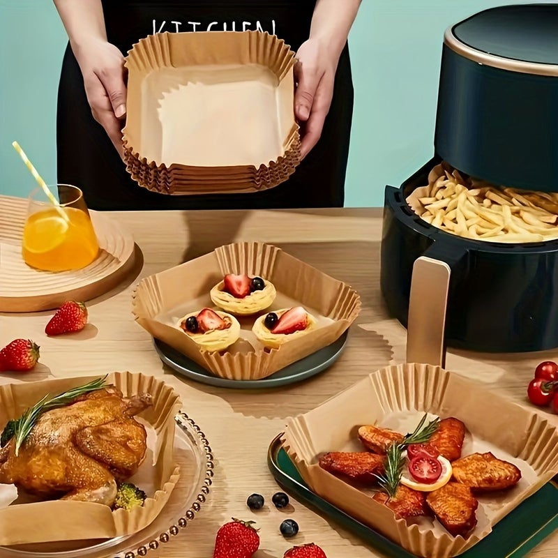 101 Square Non Stick Air Fryer Liners 9.06 Inch Yellow Heavy Duty Disposable Baking Paper Easy Clean For Air Fryer Oven Microwave Holiday Celebrations Birthday Parties Kitchen Gadgets - Image 3