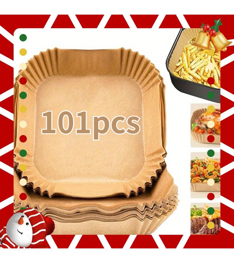 101 Square Non Stick Air Fryer Liners 9.06 Inch Yellow Heavy Duty Disposable Baking Paper Easy Clean For Air Fryer Oven Microwave Holiday Celebrations Birthday Parties Kitchen Gadgets - Image 1