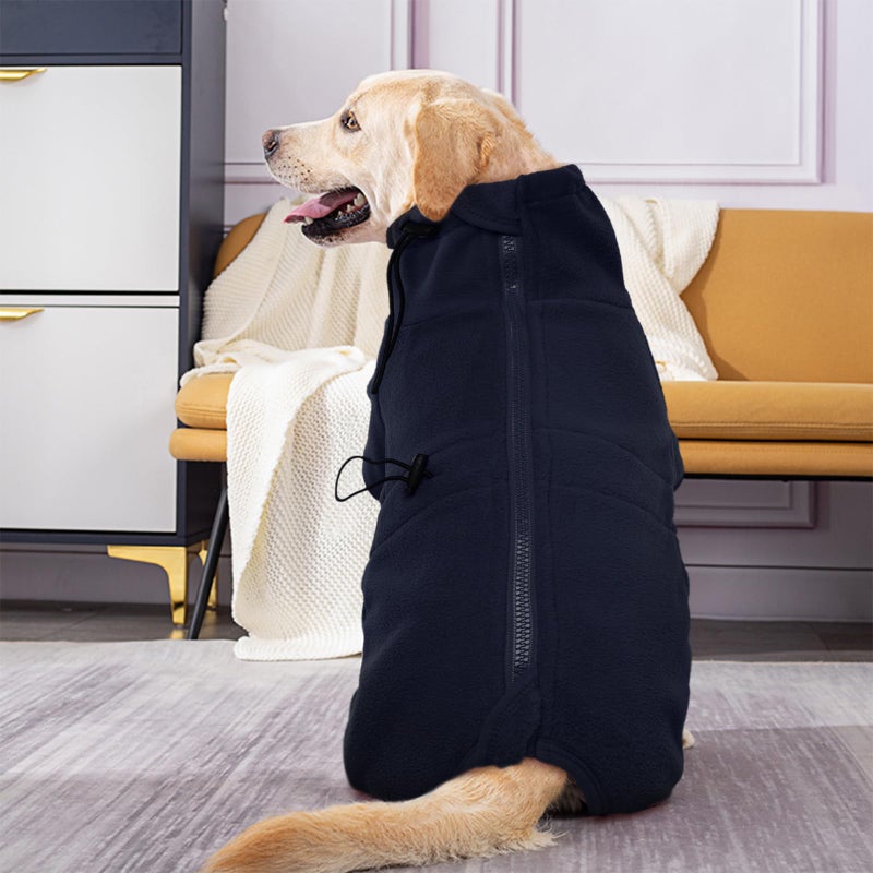 ROZKITCH Dog Fleece Jacket, Pet Windproof Warm Cold Weather Jacket Vest Cozy Jumpsuit Apparel Outfit Clothes for Medium Large Dog Walking Hiking Sleep Blue XL - Image 5
