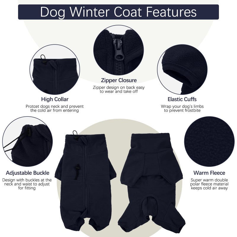 ROZKITCH Dog Fleece Jacket, Pet Windproof Warm Cold Weather Jacket Vest Cozy Jumpsuit Apparel Outfit Clothes for Medium Large Dog Walking Hiking Sleep Blue XL - Image 3