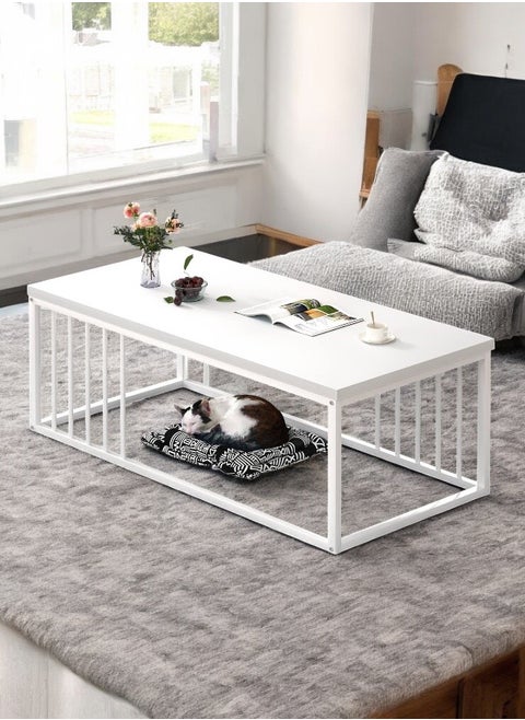 Modern Rectangular Coffee Table with Open Storage and Metal Frame