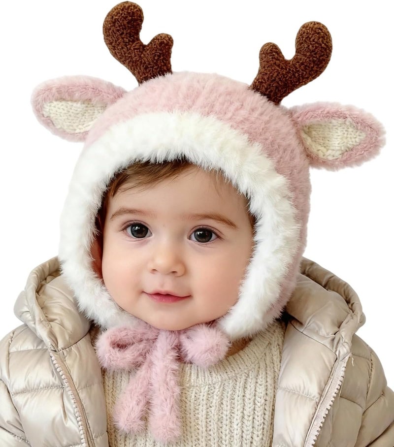 leomoste Baby Beanie Hat Cute Antlers Reindeer Crochet Knitted Hat Winter Warm Cap for Toddler Boys Girls - Image 2