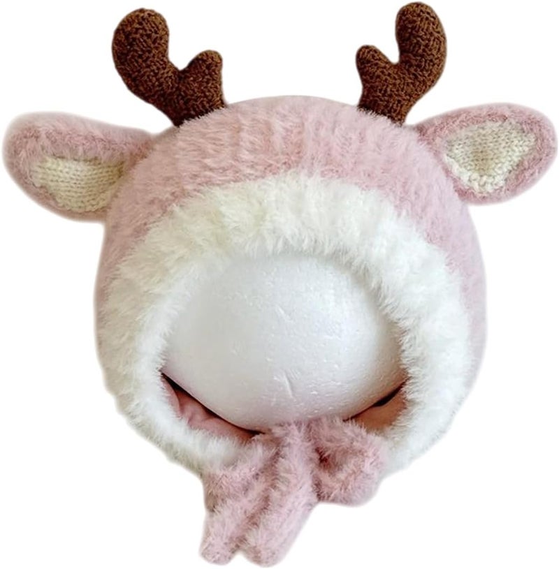 leomoste Baby Beanie Hat Cute Antlers Reindeer Crochet Knitted Hat Winter Warm Cap for Toddler Boys Girls - Image 1