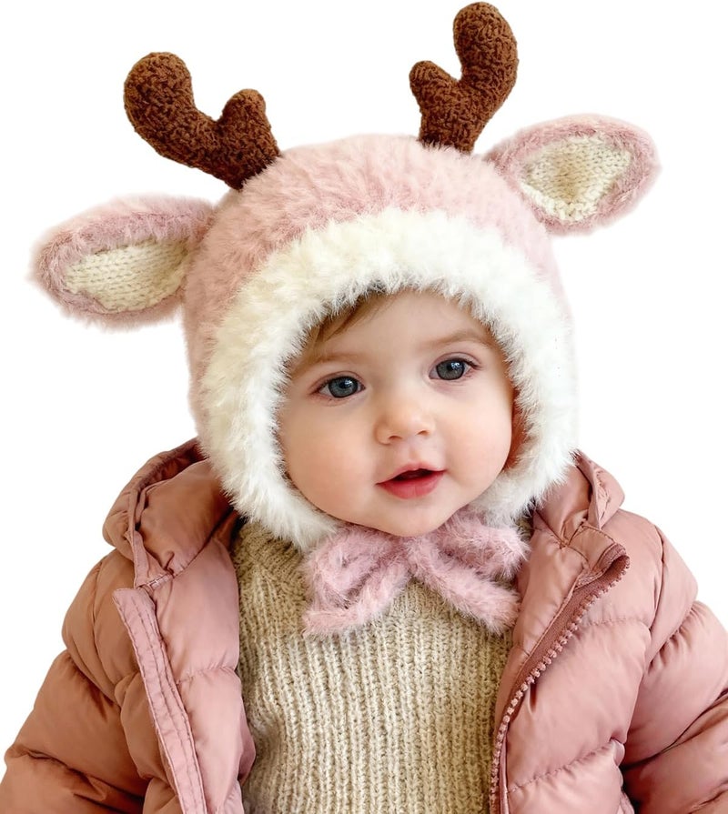 leomoste Baby Beanie Hat Cute Antlers Reindeer Crochet Knitted Hat Winter Warm Cap for Toddler Boys Girls - Image 3