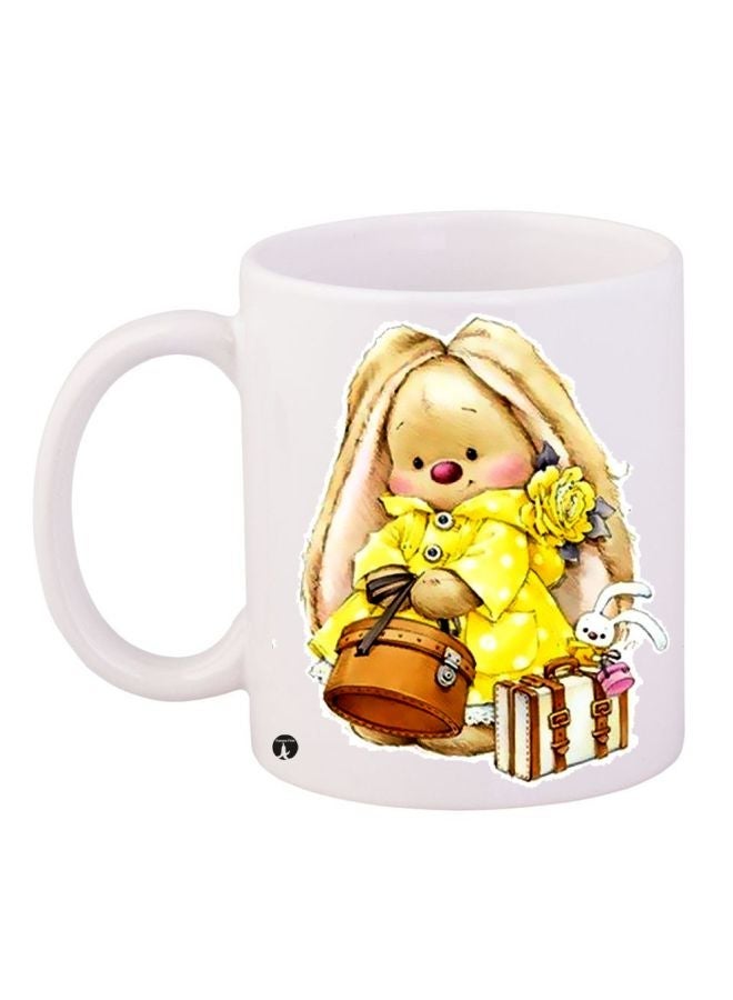 Cartoon Printed Coffee Mug White/Yellow/Brown 11ounce