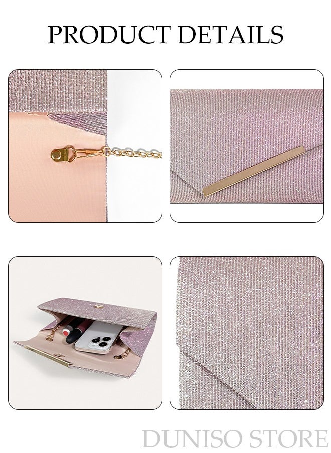 DUNISO - Women Shiny Glitter Evening Clutch Crossbody Bag Envelope Handbag Chain Purse for Wedding Formal Cocktail Party - Image 1