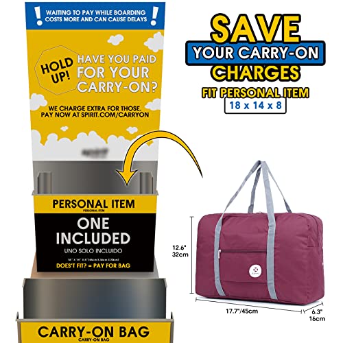 Narwey For Spirit Airlines Foldable Travel Duffel Bag Tote Carry on Luggage Sport Duffle Weekender Overnight for Women and Girls (1112 Wine Red) - Image 2