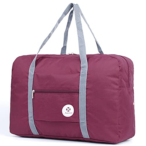 Narwey For Spirit Airlines Foldable Travel Duffel Bag Tote Carry on Luggage Sport Duffle Weekender Overnight for Women and Girls (1112 Wine Red) - Image 1