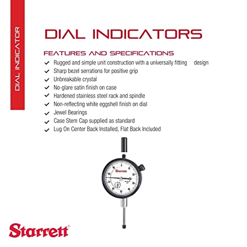 Starrett 25 Series Dial Indicator with Bearings and Lug-On-Center Back (0-100 Dial Reading, 0-1") - Image 2