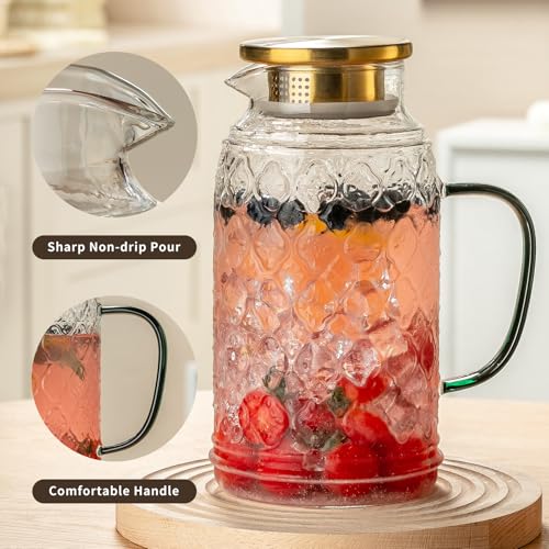 Buaic Glass Pitcher with Lid, 2 PACK 68 oz/2 Liter Vintage Water Pitcher, Clear Borosilicate Glass Water Carafe for Cold Brew, Coffee, Lemonade, Iced Sun Tea,Beverage, Milk, Heat Resistant - Image 4