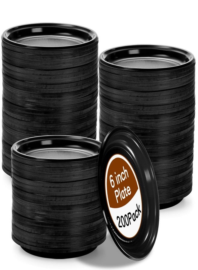 Coloch 200 Pieces 6 Inch Black Disposable Plates, Plastic Dessert Plates Bulk Round Party Plate Multi-Purpose Appetizer Plates for Cake, Dessert, Fruit, Barbecue, Party, Picnic, Wedding - Image 1