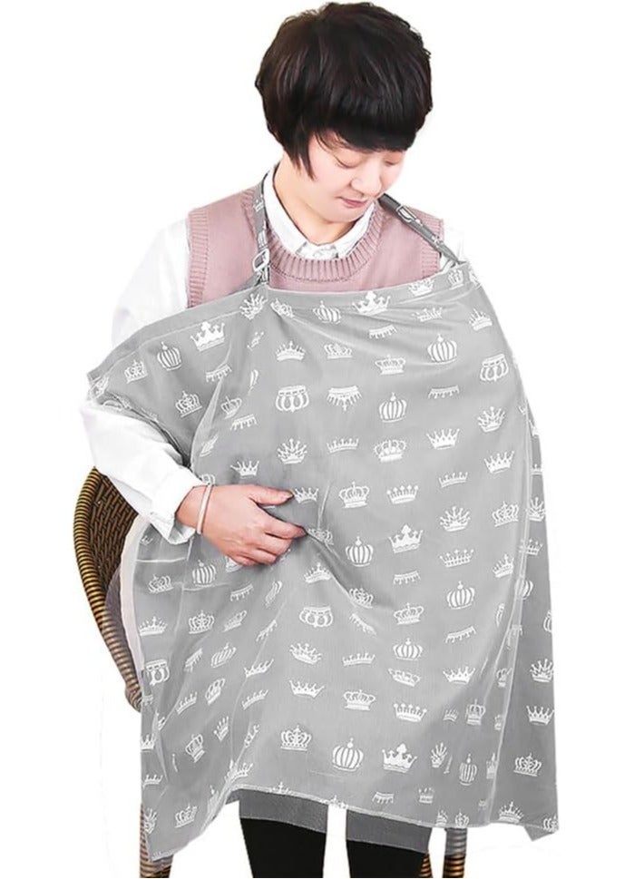 Nursing Cover for Baby Breastfeeding Combed Cotton Breathable Muslin with Adjustable Strap Apron Up 360° Full Coverage Mother (Crown Pattern) - Image 1