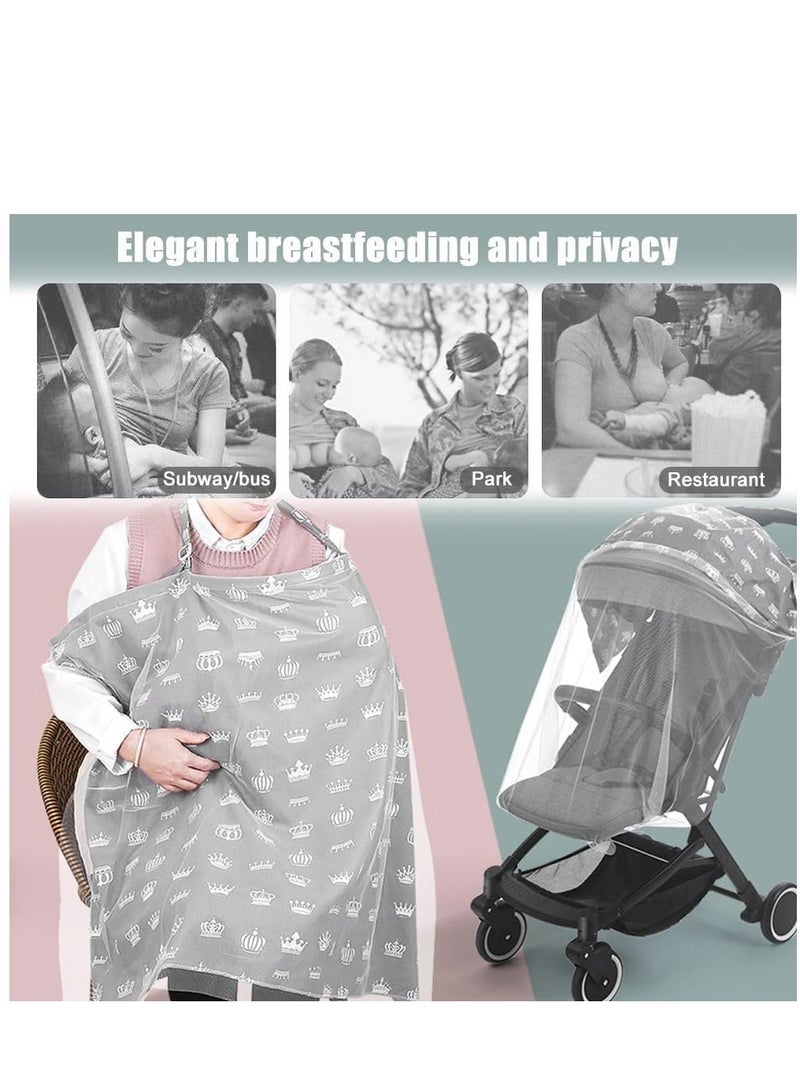 Nursing Cover for Baby Breastfeeding Combed Cotton Breathable Muslin with Adjustable Strap Apron Up 360° Full Coverage Mother (Crown Pattern) - Image 4