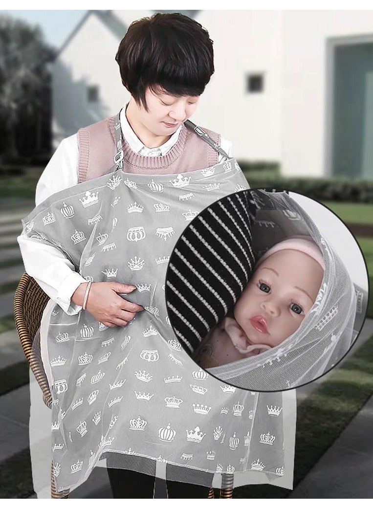 Nursing Cover for Baby Breastfeeding Combed Cotton Breathable Muslin with Adjustable Strap Apron Up 360° Full Coverage Mother (Crown Pattern) - Image 2