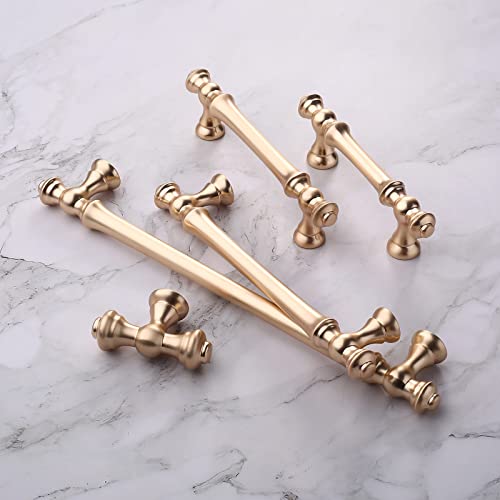 Amerdeco 10 Pack Brushed Brass Cabinet Pulls 3.75 Inch(96mm) Hole Center Cabinet Hardware Gold Kitchen Cabinet Handles for Bathroom Drawer Pulls Dresser Pulls ZH0014...… - Image 2